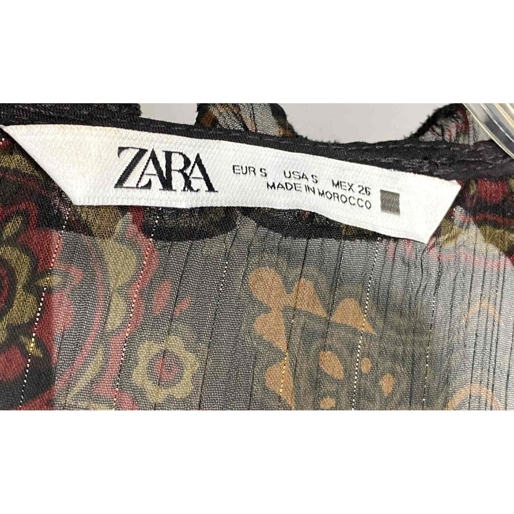 Zara women's Sheer Chiffon‎ Floral Long Sleeve Dress Size Small blouson bohemian - Picture 3 of 9